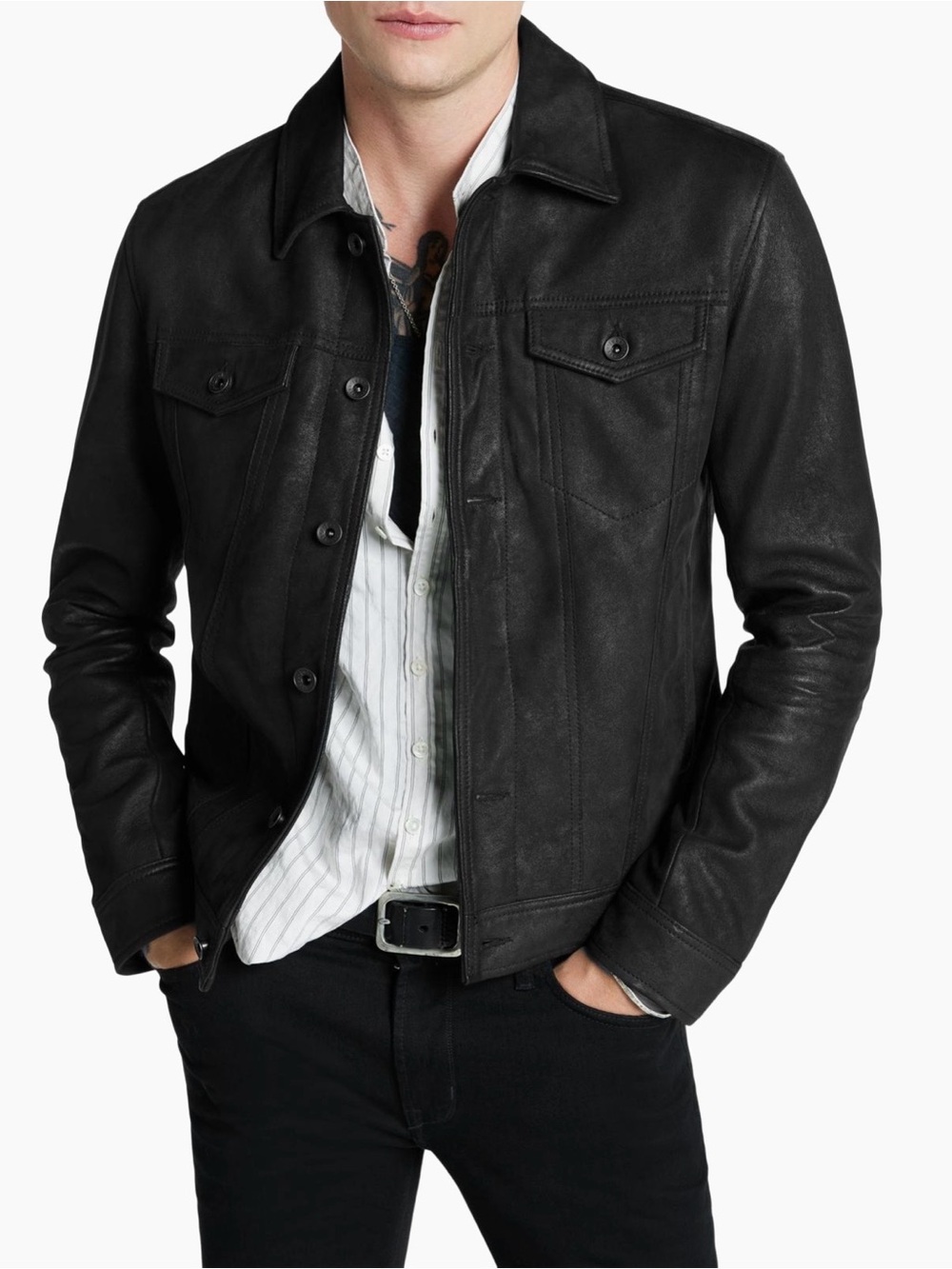 John Varvatos Andrew sheepskin leather trucker jacket